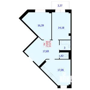2-к квартира, вторичка, 71м2, 8/9 этаж