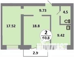 2-к квартира, строящийся дом, 59м2, 12/14 этаж