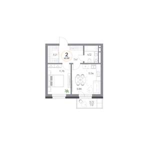 2-к квартира, вторичка, 43м2, 8/9 этаж
