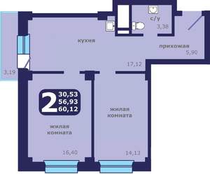 2-к квартира, строящийся дом, 60м2, 11/25 этаж
