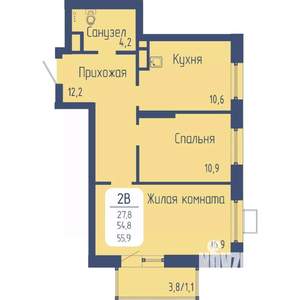 2-к квартира, вторичка, 56м2, 20/21 этаж