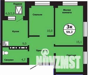 3-к квартира, вторичка, 59м2, 2/19 этаж