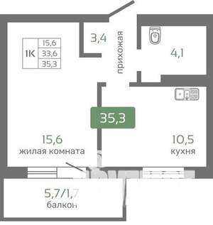 1-к квартира, вторичка, 35м2, 9/19 этаж