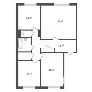 3-к квартира, вторичка, 62м2, 2/16 этаж