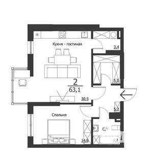 2-к квартира, вторичка, 64м2, 14/23 этаж