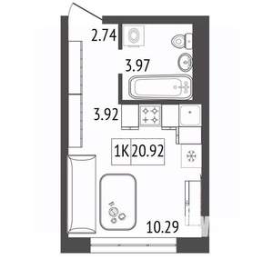1-к квартира, строящийся дом, 21м2, 2/17 этаж
