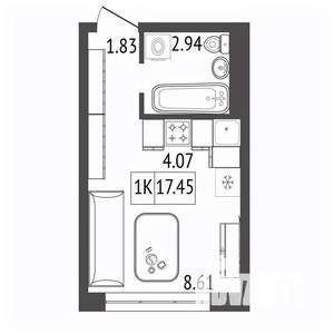 1-к квартира, вторичка, 17м2, 2/17 этаж
