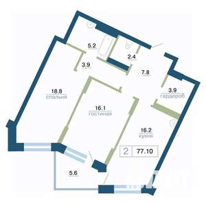 2-к квартира, строящийся дом, 77м2, 10/24 этаж