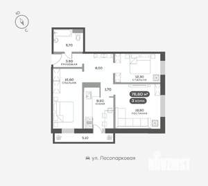 3-к квартира, вторичка, 77м2, 1/17 этаж