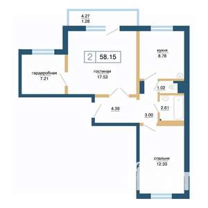 2-к квартира, вторичка, 58м2, 13/17 этаж