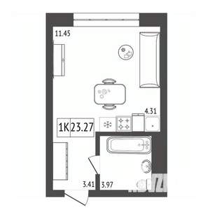 1-к квартира, строящийся дом, 23м2, 15/17 этаж