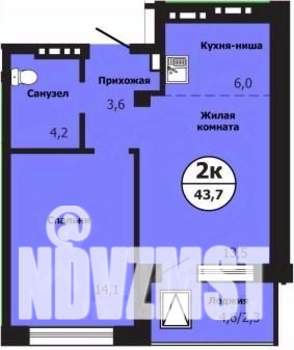2-к квартира, вторичка, 43м2, 4/19 этаж