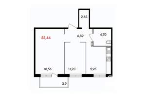 2-к квартира, вторичка, 56м2, 11/18 этаж