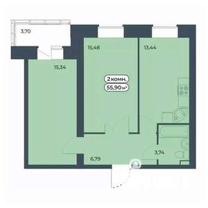 2-к квартира, строящийся дом, 56м2, 7/9 этаж