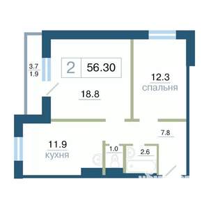 2-к квартира, строящийся дом, 56м2, 12/17 этаж