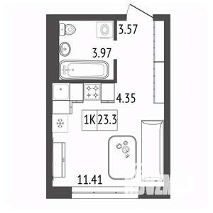 1-к квартира, вторичка, 23м2, 8/17 этаж