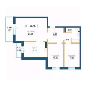 3-к квартира, строящийся дом, 80м2, 5/17 этаж