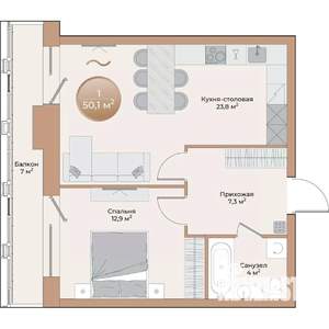 1-к квартира, вторичка, 50м2, 2/24 этаж