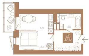 1-к квартира, вторичка, 33м2, 2/23 этаж