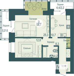 2-к квартира, строящийся дом, 68м2, 3/17 этаж