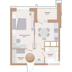 1-к квартира, вторичка, 41м2, 8/24 этаж