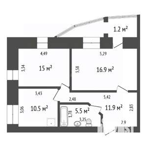 2-к квартира, вторичка, 62м2, 3/10 этаж