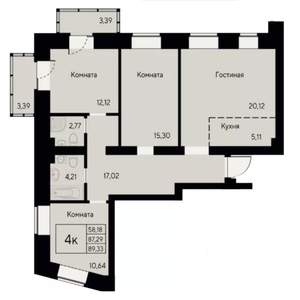 4-к квартира, строящийся дом, 89м2, 4/8 этаж