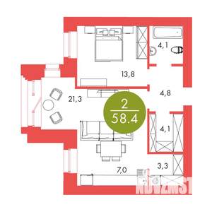 2-к квартира, строящийся дом, 58м2, 5/17 этаж