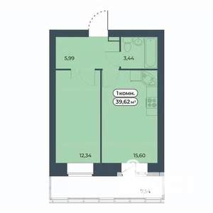 1-к квартира, строящийся дом, 40м2, 3/9 этаж
