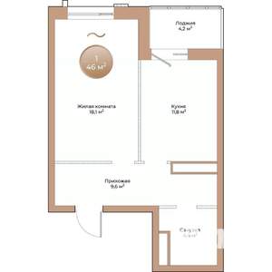 1-к квартира, вторичка, 46м2, 17/24 этаж