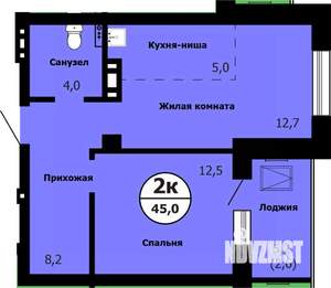 2-к квартира, строящийся дом, 46м2, 16/26 этаж