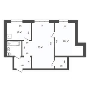 2-к квартира, вторичка, 41м2, 1/5 этаж