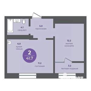 2-к квартира, вторичка, 42м2, 13/24 этаж