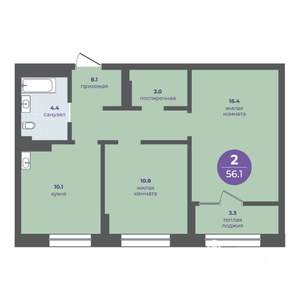 2-к квартира, вторичка, 53м2, 3/15 этаж