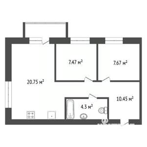 3-к квартира, вторичка, 52м2, 7/17 этаж