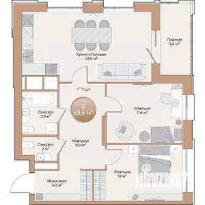 2-к квартира, вторичка, 70м2, 10/24 этаж