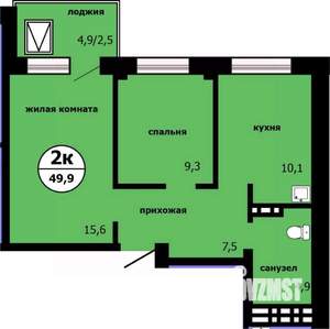 2-к квартира, строящийся дом, 49м2, 18/19 этаж