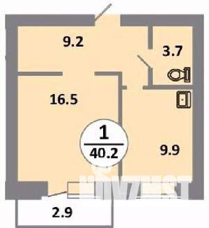 1-к квартира, строящийся дом, 40м2, 6/14 этаж