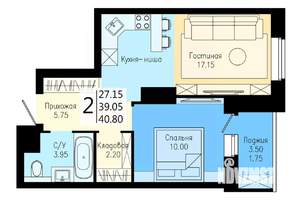 1-к квартира, строящийся дом, 41м2, 19/25 этаж
