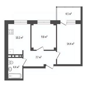 2-к квартира, вторичка, 46м2, 10/19 этаж