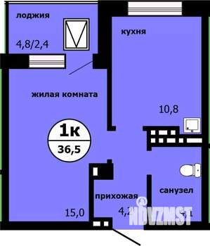 1-к квартира, строящийся дом, 36м2, 6/19 этаж