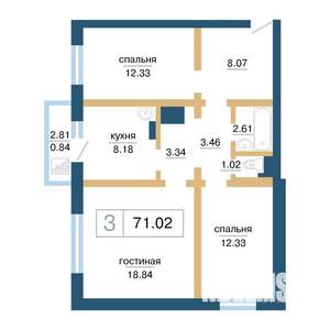 3-к квартира, строящийся дом, 71м2, 3/17 этаж