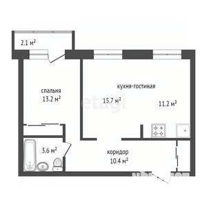 2-к квартира, вторичка, 54м2, 8/14 этаж