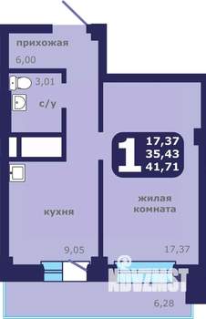 1-к квартира, строящийся дом, 42м2, 10/25 этаж