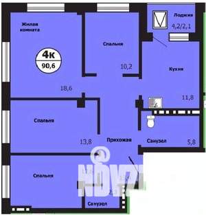 4-к квартира, строящийся дом, 91м2, 3/19 этаж