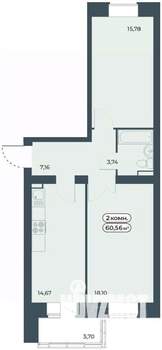 2-к квартира, строящийся дом, 61м2, 5/9 этаж