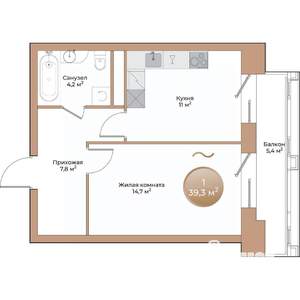 1-к квартира, вторичка, 39м2, 13/24 этаж