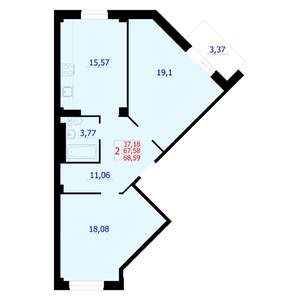 2-к квартира, вторичка, 68м2, 9/9 этаж