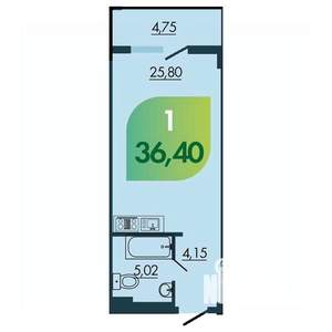 1-к квартира, строящийся дом, 36м2, 18/19 этаж