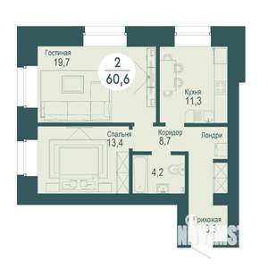 2-к квартира, строящийся дом, 61м2, 2/17 этаж